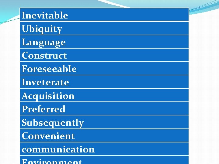 Inevitable Ubiquity Language Construct Foreseeable Inveterate Acquisition Preferred Subsequently Convenient communication 