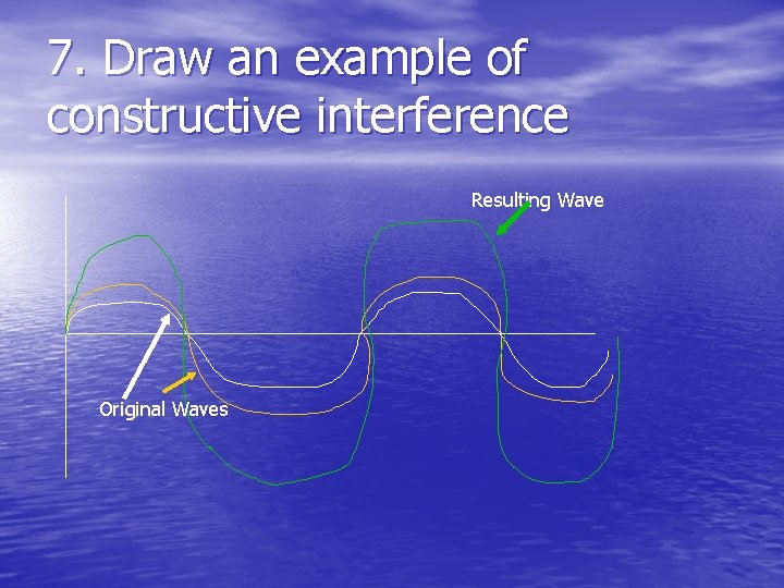 7. Draw an example of constructive interference Resulting Wave Original Waves 