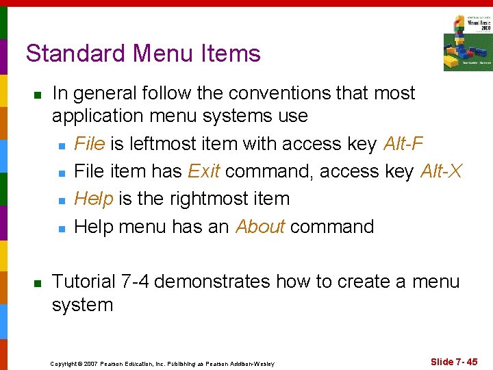Standard Menu Items n n In general follow the conventions that most application menu