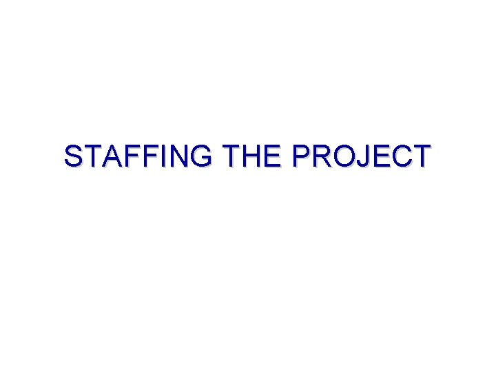 STAFFING THE PROJECT 