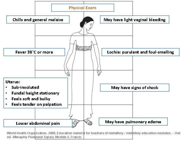 Physical Exam Chills and general malaise Fever 38°C or more Uterus: • Sub-involuted •