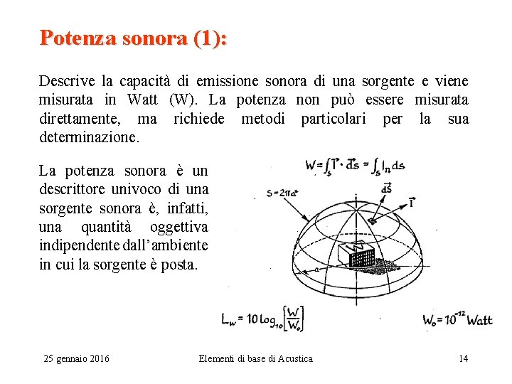 Potenza sonora (1): Descrive la capacità di emissione sonora di una sorgente e viene