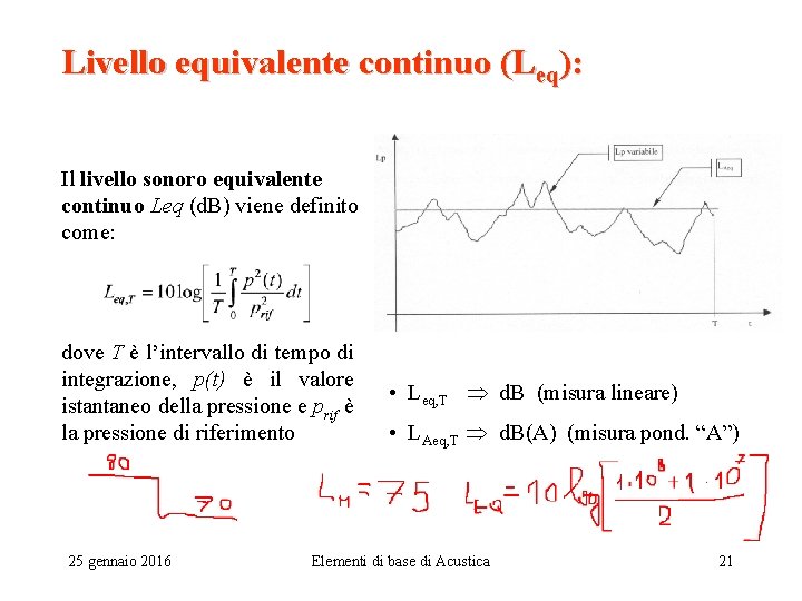 Livello equivalente continuo (Leq): Il livello sonoro equivalente continuo Leq (d. B) viene definito