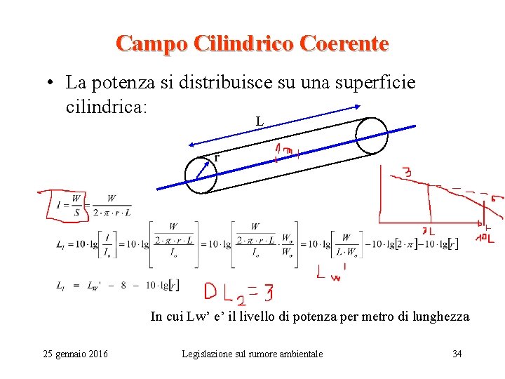 Campo Cilindrico Coerente • La potenza si distribuisce su una superficie cilindrica: L r