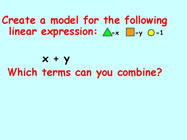 Create a model for the following linear expression: =x =y =1 x + y