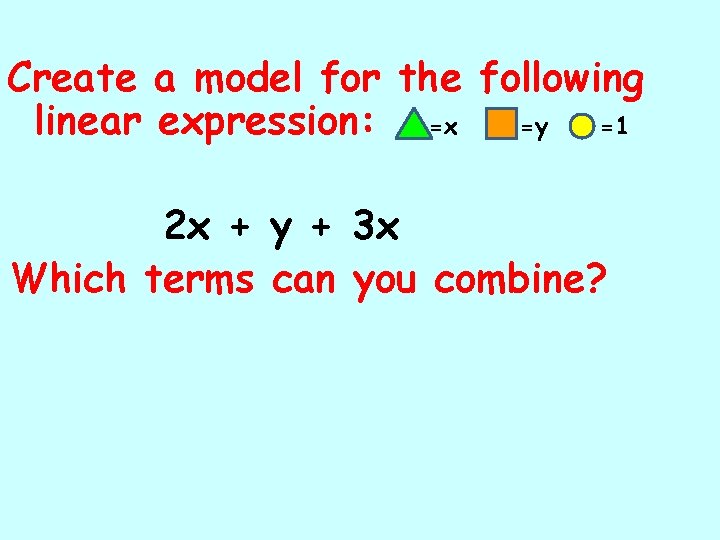 Create a model for the following linear expression: =x =y =1 2 x +