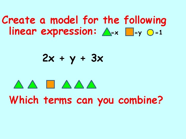 Create a model for the following linear expression: =x =y =1 2 x +