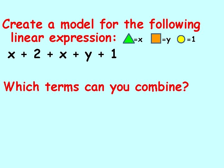 Create a model for the following linear expression: =x =y =1 x + 2