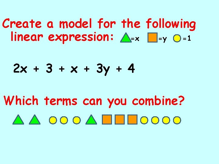 Create a model for the following linear expression: =x =y =1 2 x +