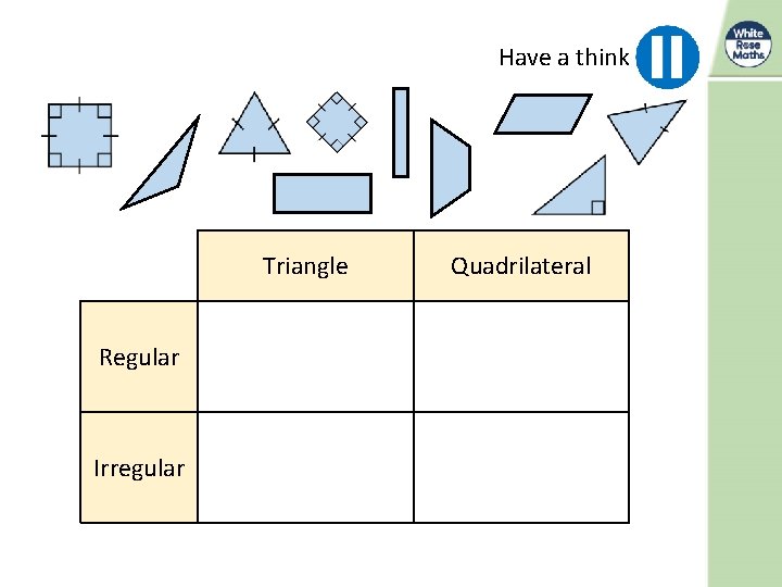 Have a think Triangle Regular Irregular Quadrilateral 