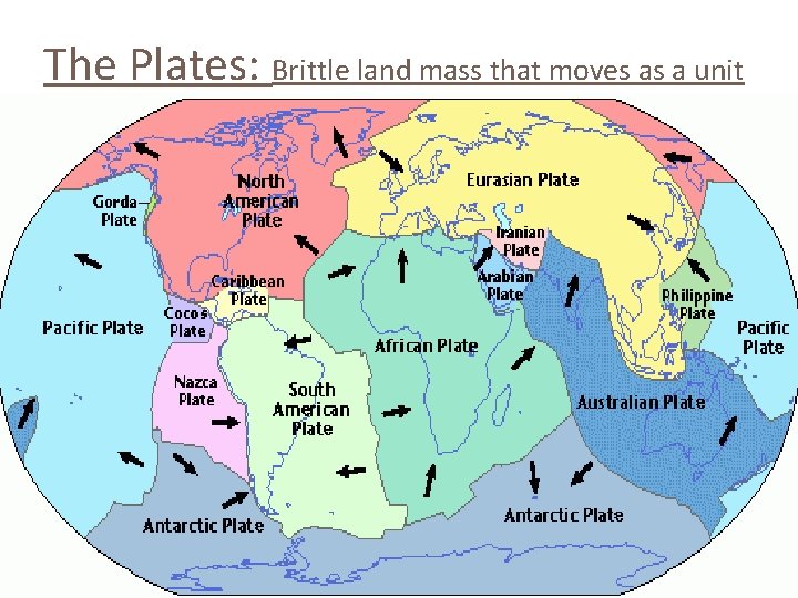 The Plates: Brittle land mass that moves as a unit 