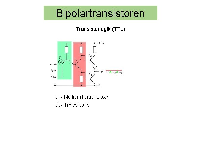 Bipolartransistoren Transistorlogik (TTL) T 1 - Multiemittertransistor T 2 - Treiberstufe 