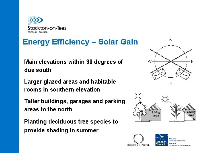 Energy Efficiency – Solar Gain Main elevations within 30 degrees of due south Larger