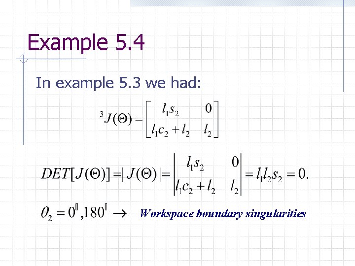 Example 5. 4 In example 5. 3 we had: Workspace boundary singularities  Example 5. 4 In example 5. 3 we had: Workspace boundary singularities