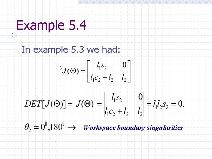 Example 5. 4 In example 5. 3 we had: Workspace boundary singularities 