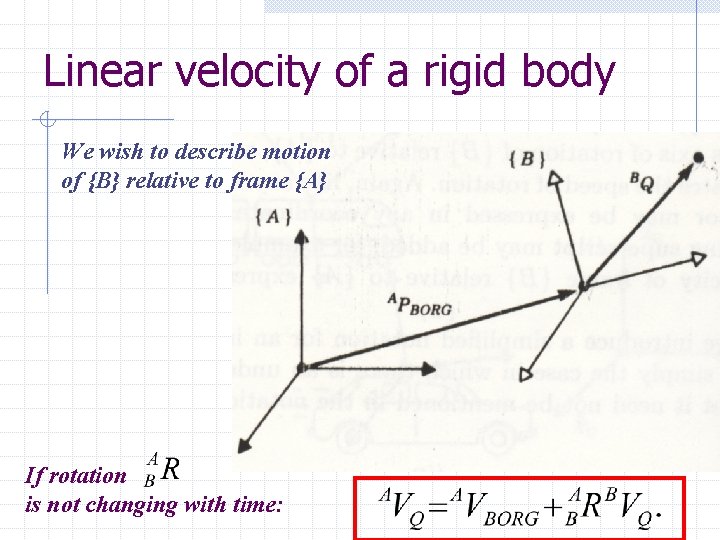 Linear velocity of a rigid body We wish to describe motion of {B} relative Linear velocity of a rigid body We wish to describe motion of {B} relative