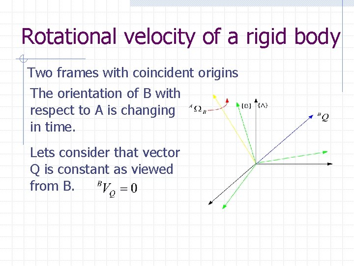 Rotational velocity of a rigid body Two frames with coincident origins The orientation of