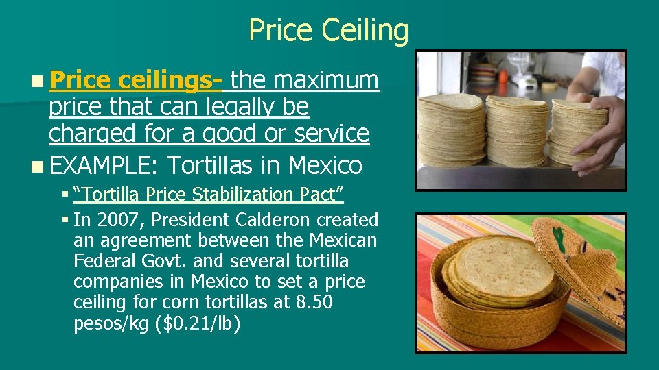 Price Ceiling n Price ceilings- the maximum price that can legally be charged for
