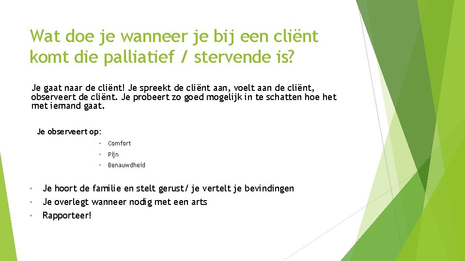 Wat doe je wanneer je bij een cliënt komt die palliatief / stervende is?