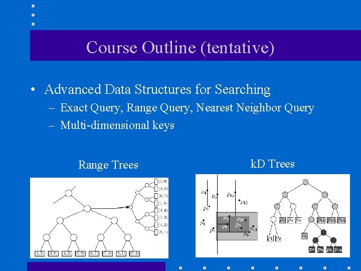 Course Outline (tentative) • Advanced Data Structures for Searching – Exact Query, Range Query,