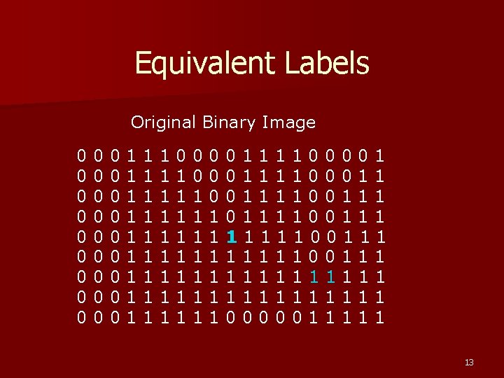 Equivalent Labels Original Binary Image 0 0 0 0 0 0 0 1 1 Equivalent Labels Original Binary Image 0 0 0 0 0 0 0 1 1