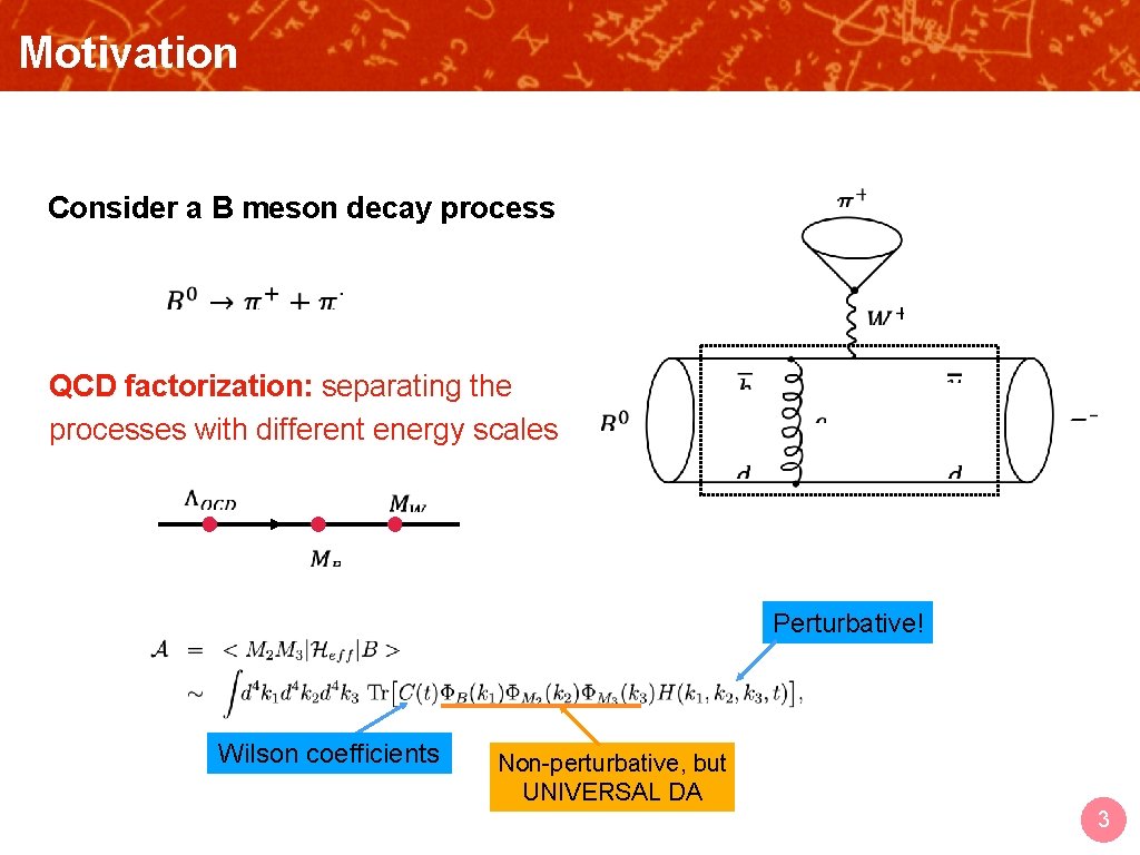 Motivation OUTLINE Consider a B meson decay process QCD factorization: separating the processes with