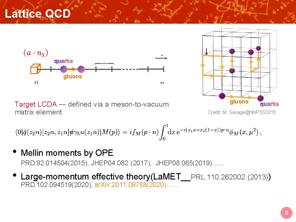 Lattice QCD OUTLINE gluons Target LCDA — defined via a meson-to-vacuum matrix element gluons
