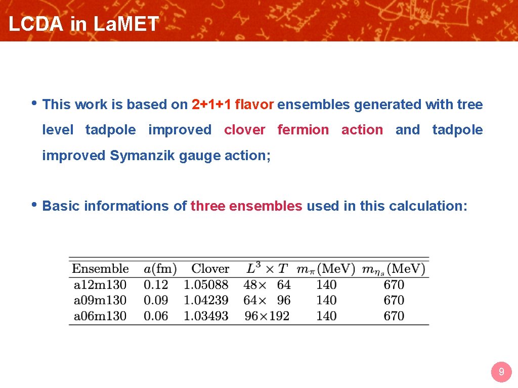 LCDA in La. MET OUTLINE • This work is based on 2+1+1 flavor ensembles