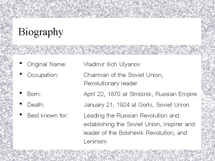 Biography • Original Name: • Occupation: • Born: • Death: • Best known for: