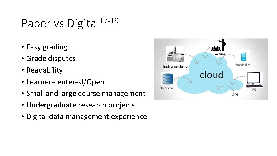 Paper vs Digital 17 -19 • Easy grading • Grade disputes • Readability •