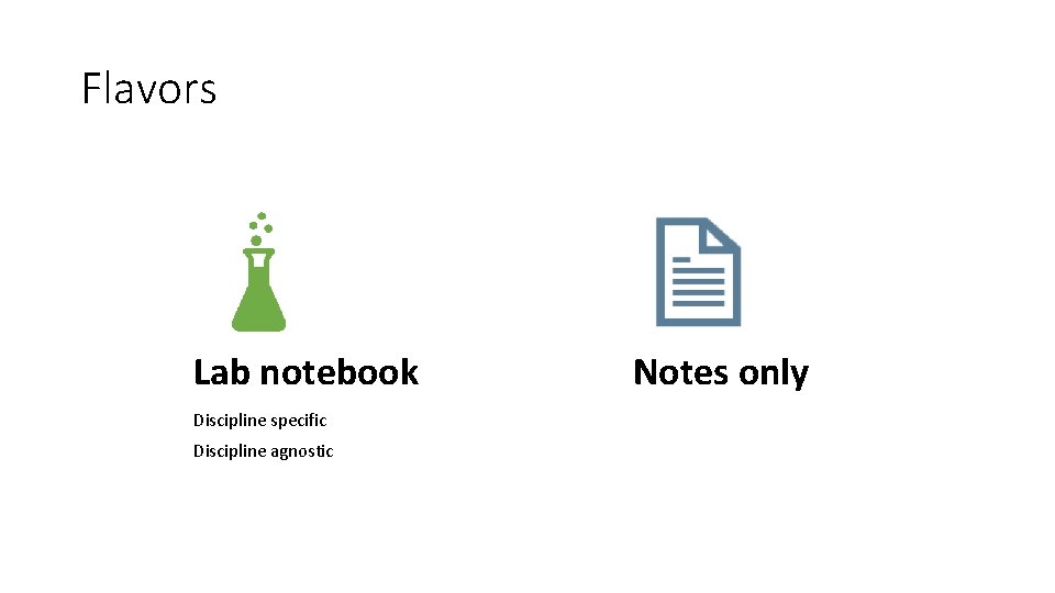 Flavors Lab notebook Discipline specific Discipline agnostic Notes only 