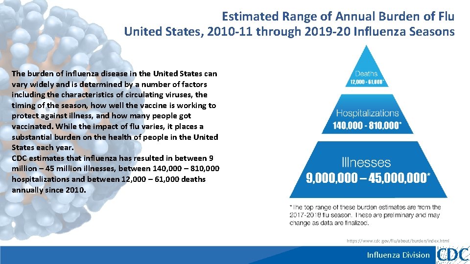 Estimated Range of Annual Burden of Flu United States, 2010 -11 through 2019 -20