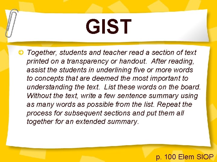 GIST Together, students and teacher read a section of text printed on a transparency