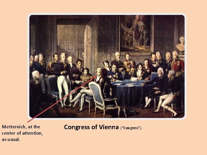 Metternich, at the center of attention, as usual. Congress of Vienna (“Congress”). 
