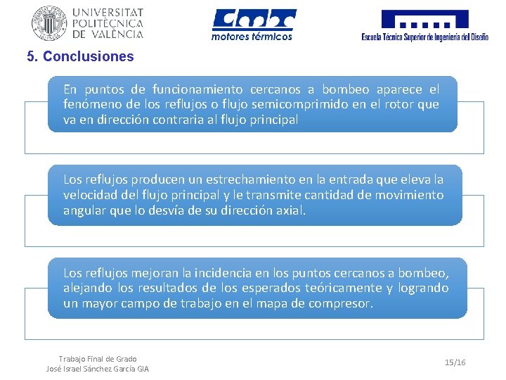 5. Conclusiones En puntos de funcionamiento cercanos a bombeo aparece el fenómeno de los