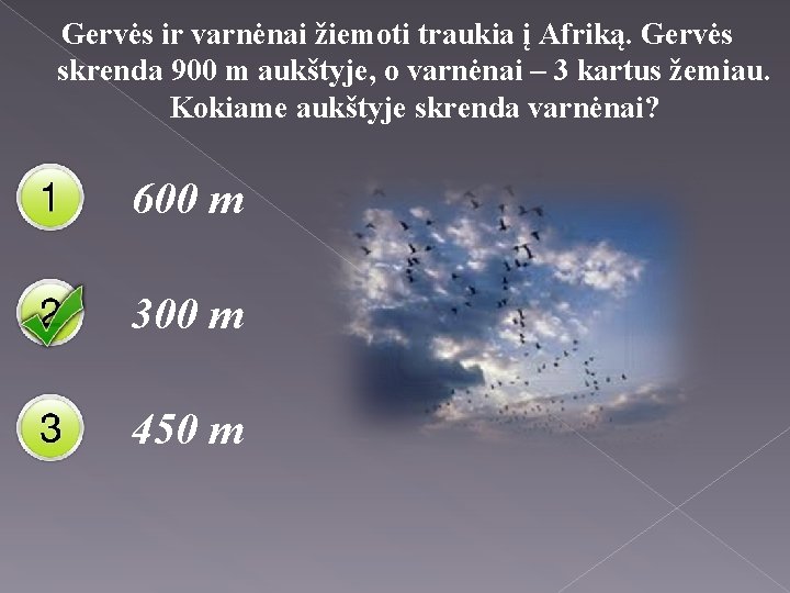 Gervės ir varnėnai žiemoti traukia į Afriką. Gervės skrenda 900 m aukštyje, o varnėnai