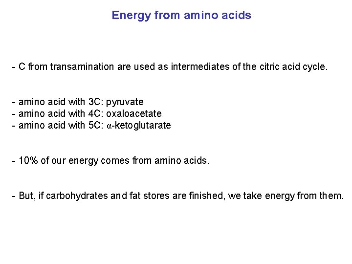 Energy from amino acids - C from transamination are used as intermediates of the