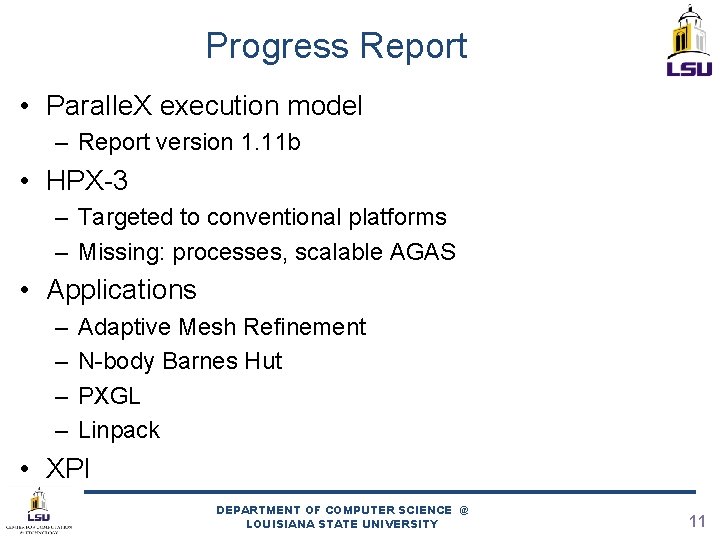 Progress Report • Paralle. X execution model – Report version 1. 11 b •