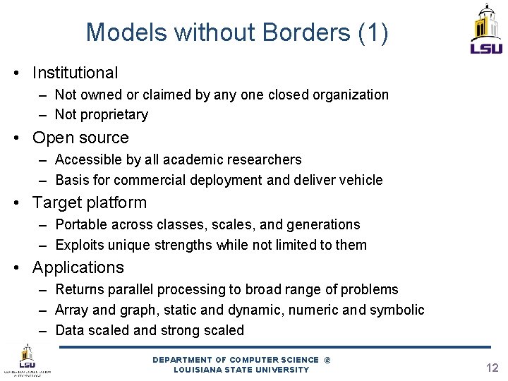 Models without Borders (1) • Institutional – Not owned or claimed by any one