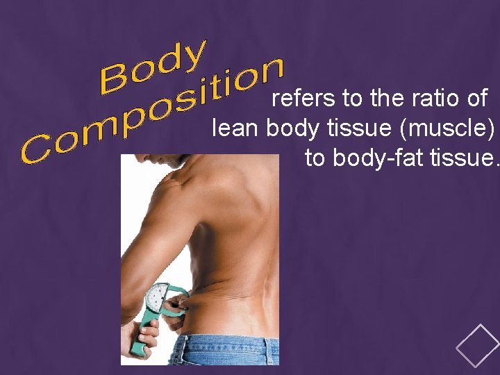 refers to the ratio of lean body tissue (muscle) to body-fat tissue. 