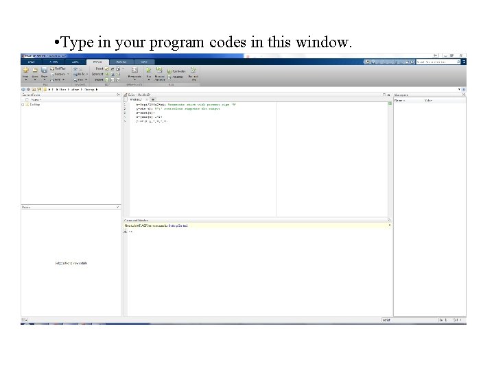 • Type in your program codes in this window. • Type in your program codes in this window.