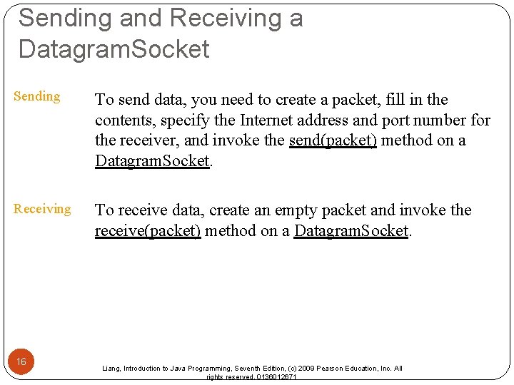 Sending and Receiving a Datagram. Socket Sending To send data, you need to create Sending and Receiving a Datagram. Socket Sending To send data, you need to create