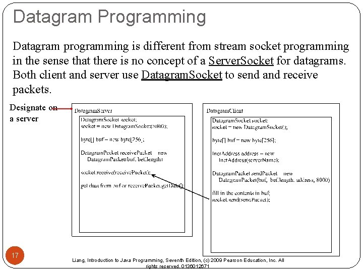 Datagram Programming Datagram programming is different from stream socket programming in the sense that