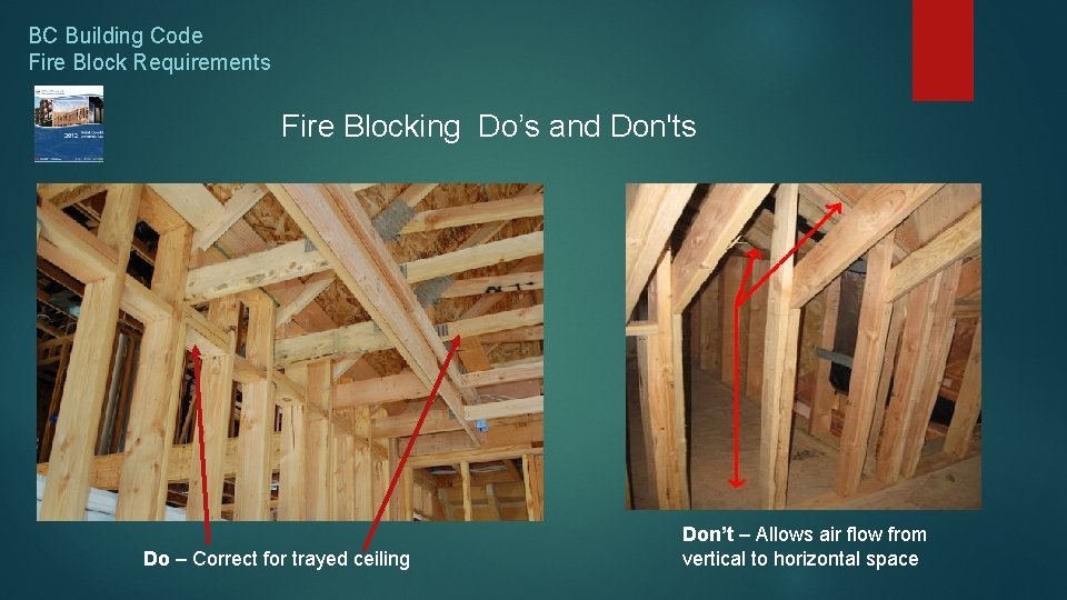 BC Building Code Fire Block Requirements Fire Blocking Do’s and Don'ts Do – Correct