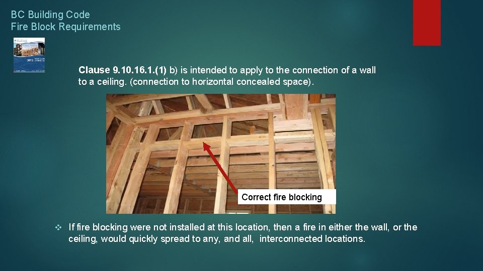 BC Building Code Fire Block Requirements Clause 9. 10. 16. 1. (1) b) is