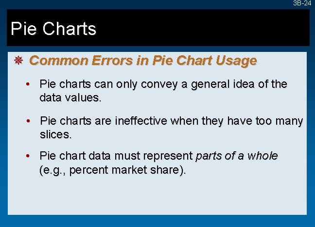 3 B-24 Pie Charts ¯ Common Errors in Pie Chart Usage • Pie charts