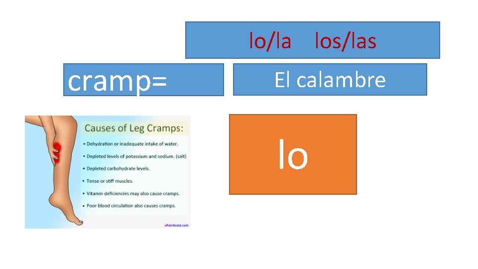 lo/la los/las cramp= El calambre lo 