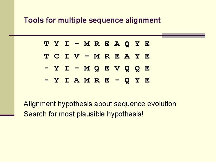 Tools for multiple sequence alignment T T - Y C Y Y I I
