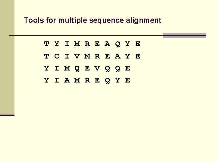 Tools for multiple sequence alignment T T Y Y Y C I I M