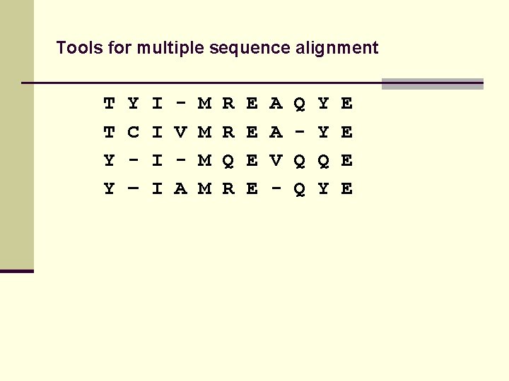 Tools for multiple sequence alignment T T Y Y Y C – I I